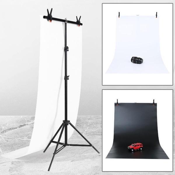 70x200cm T-Shape Fotostudio Achtergrond Ondersteuning Stand Achtergrond Crossbar Beugel Kit met 70x140cm Zwart / Witte Achtergronden