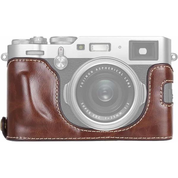 1/4 inch draad PU lederen camera half behuizing basis voor FUJIFILM X100F (koffie)