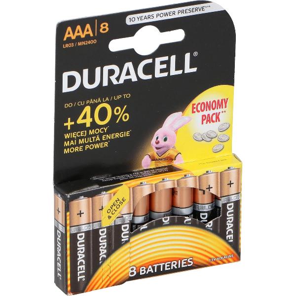 8x Duracell LR3 AAA batterijen - Alkaline mini penlites batterijtjes - LR03/MN2400 batterij 1,5 volt