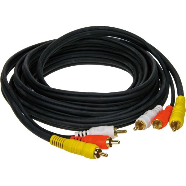 A/V Kabel 3 mtr. 3 plugs rood - wit - geel