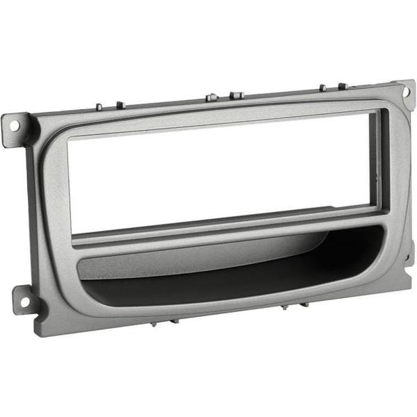 1-DIN Paneel met aflegbakje. Ford Mondeo /Focus / S-MAX / Galaxy Kleur: Zilver