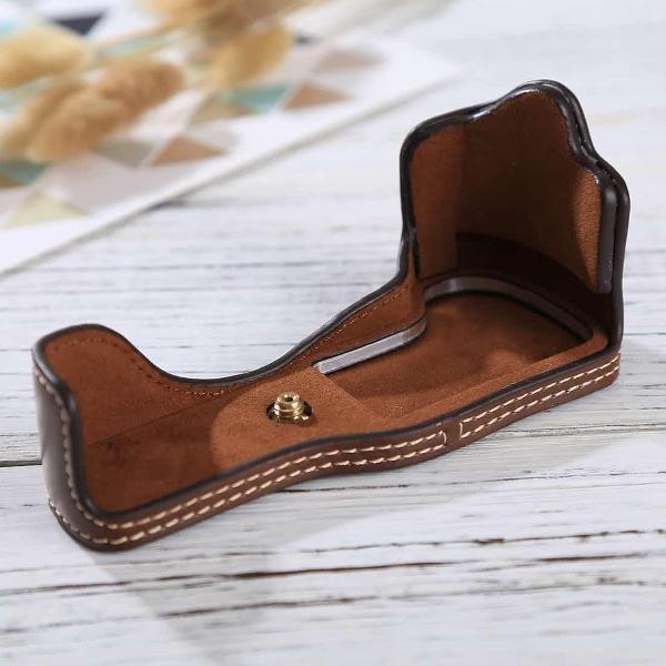 1/4 inch draad PU lederen camera half behuizing basis voor Canon EOS M3 (koffie)