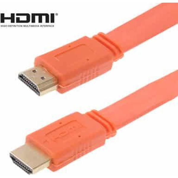 1.5m vergulde HDMI naar HDMI 19Pin platte kabel, 1.4 versie, ondersteuning HD TV / XBOX 360 / PS3 / projector / dvd-speler enz. (Oranje)