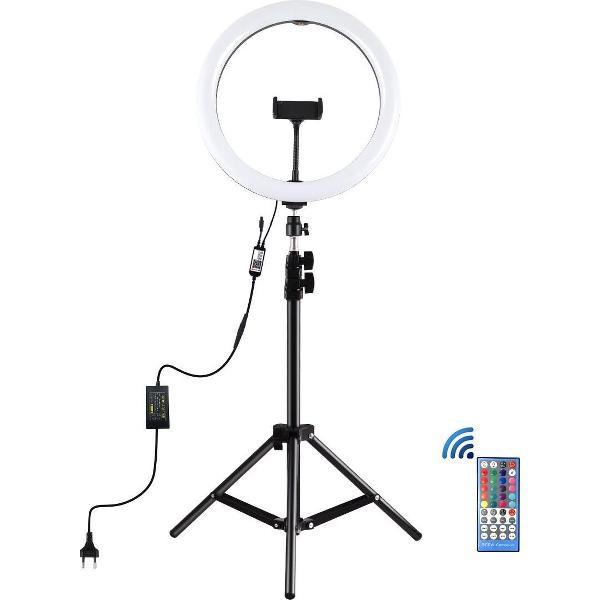 Puluz 10,2 inch/26CM USB LED Ring Vlogging light + 108cm standaard | Bluetooth afstandsbediening | RGBW kleuren | Mobiele applicatie | Make-up lamp - Ringlamp