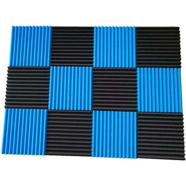 Geluidsisolatie - 12 STUKS - Zwart en Blauw - Akoestisch studioschuim - Noppenschuim - 30 x 30 x 2 cm dik - Studio - Isolatieplaten - 6 x Blauw - 6 x Zwart