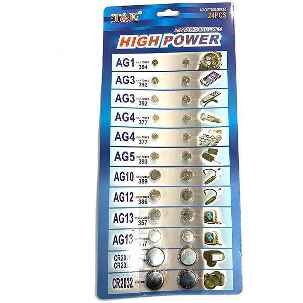 Knoopcel, verschillende batterijen, voor kleine elektronische accessoires, 24 stuks