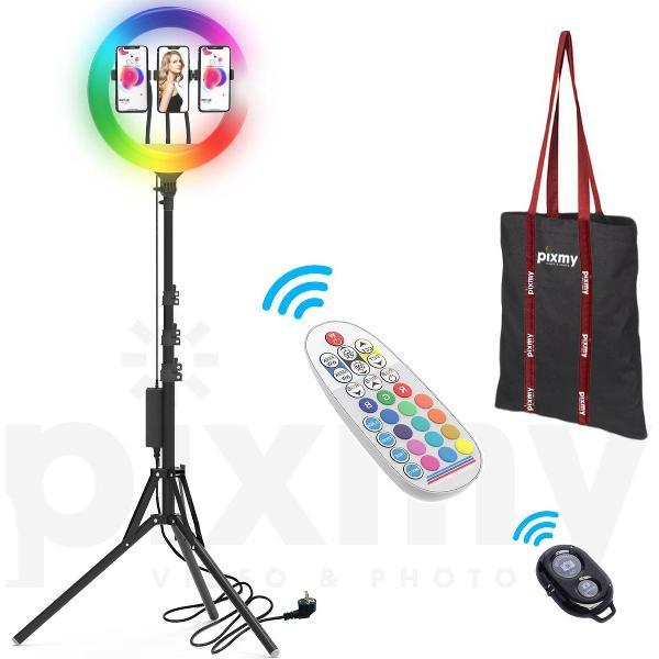PIXMY® Ringlamp 14 INCH - Ringlamp met statief smartphone telefoon - TikTok Lamp - 40W | 210cm statief - Incl. accessoires