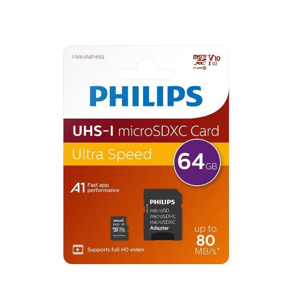 Philips Micro SDXC 64GB UHS-1 U1 - met adapter