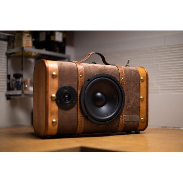 Vintage - koffer - luidsprekers - bluetooth - ingebouwde accu - USB aansluiting - gadget