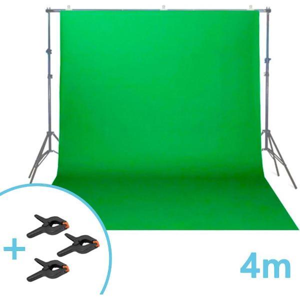 Green Screen 400x160 cm - Inclusief bevestigingsklemmen - Groen scherm - Chroma key - 4 meter - Zonder stand - Achtergronddoek - Studio