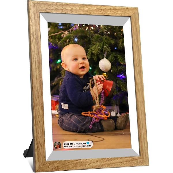 Kiki&Co digitale fotolijst Wit/Hout met 10.1 inch HD scherm, WiFi, en Frameo app