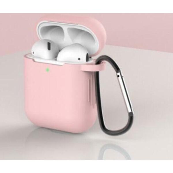 Apple AirPods 1/2 Hoesje + Clip - Roze - Siliconen - Case - Cover - Soft case