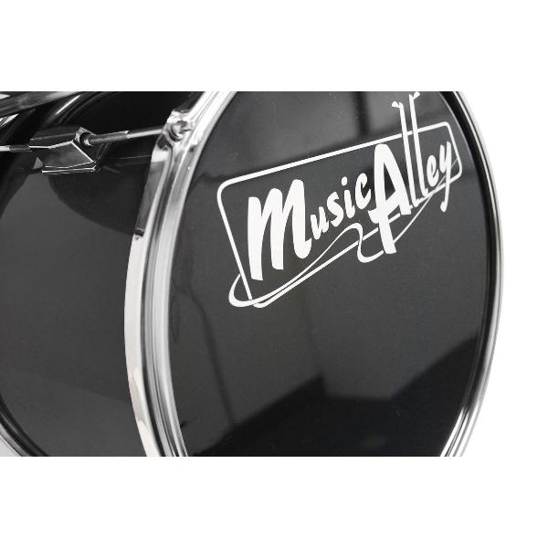 Music Alley 3 Piece Junior Drum Kit with Cymbal, Pedal, Stool and Sticks - Black - DBJK02-BK