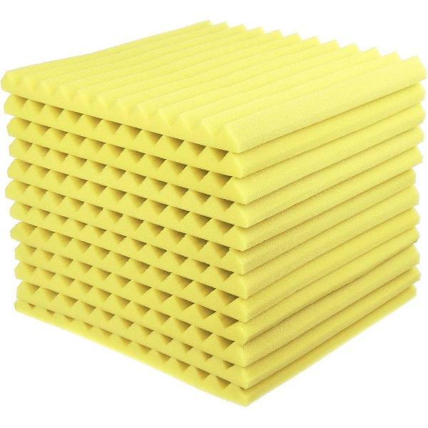 Geluidsisolatie - 6 STUKS - Noppenschuim - Akoestisch studioschuim - 30 x 30 x 2 cm dik - Studio Foam - Isolatie Foam - Isolatieplaten - Isolatie Plaat - GEEL