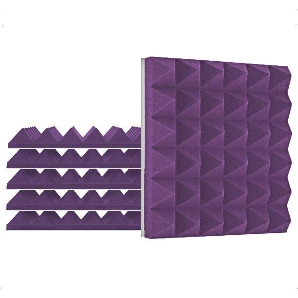 Zelfklevende geluidsisolatie pyramide | Akoestische panelen | Geluidsdemper | Studioschuim | 30 x 30 x 5 cm | 6 stuks - Paars