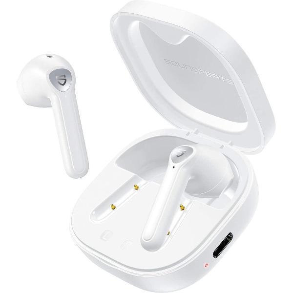 Soundpeats TrueAir2 Bluetooth hoofdtelefoon, draadloze in-ear oortelefoon met 4 mic, Bluetooth 5.2 TrueWireless spiegeling, CVC 8.0-ruisonderdrukking, 25 uur speeltijd met kleine oplaadkoffer, wit