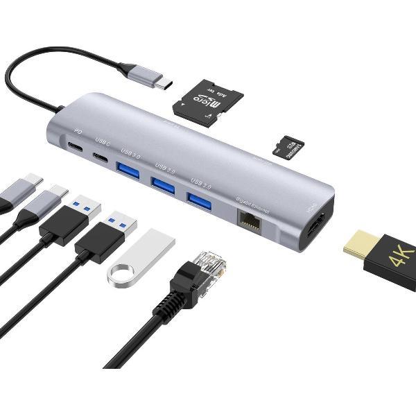 Sounix 9 ports USB-C Dock met stroomtoevoer - HDMI 4K, USB-C en 3x USB 3.0 - Lan