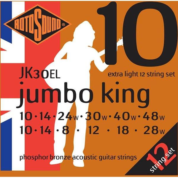 Snarenset akoestisch Rotosound JK30EL phosphor bronze 12-snarig Extra Light