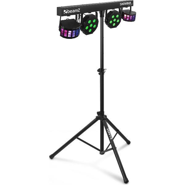 Lichteffect op accu - BeamZ SB02 ShowBar met ingebouwde accu, 2x Derby en 2x PAR can en statief - Zwart