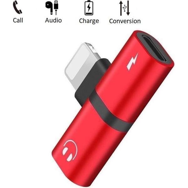 DrPhone Audio Splitter Adapter - 2 Lightning Female Poorten - Stereo Sound - ROOD - Opladen + Audio - 2 in 1 - Voor iPhone XR / XS / XS Max /iPhone 11 / 12 / iPad