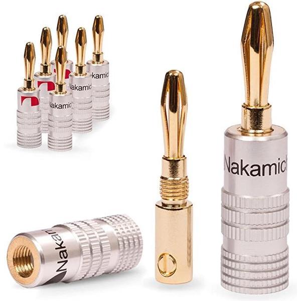 Nakamichi Banaanstekker 4 stuks - Banana plug - Hoge kwaliteit banaanstekkers / luidspreker stekker 4 mm - 24k verguld