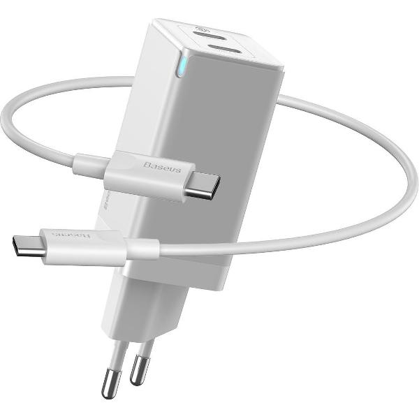 2 in 1 Oplader met 2* USB C aansluiting Inclusief USB C Kabel - 45W - Snellader / Fast Charger - Wit