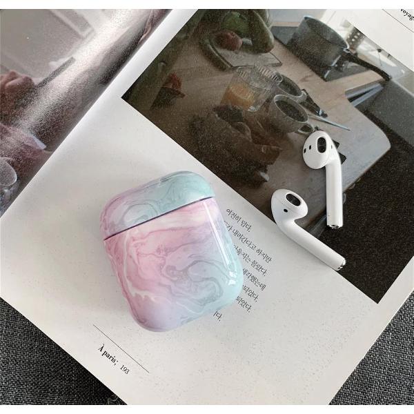 Hardcase Marmer Bescherm Hoes Cover Case Voor Apple AirPods - Roze/Blauw