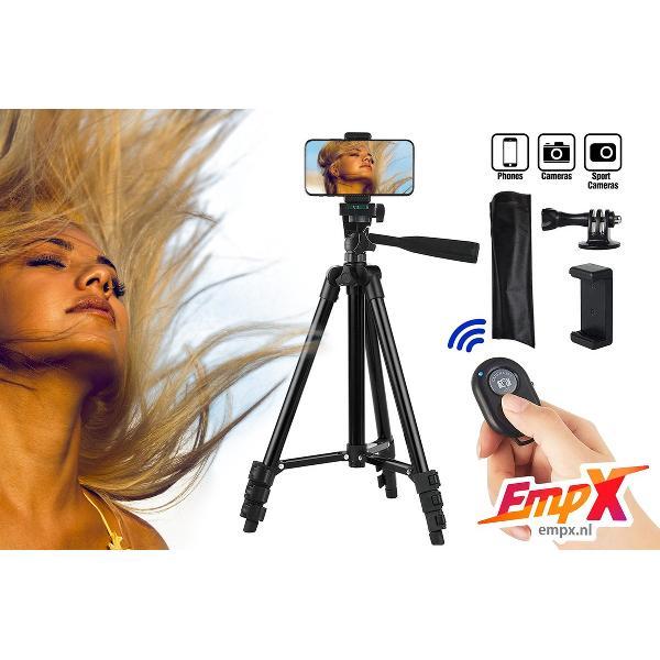 Tripod met afstandsbediening - Smartphone Bluetooth Remote Shutter - Tiktok Tripod - Camera Statief 102 Cm Zwart Tripod voor Fotocamera en Smartphone - iPhone Tripod - Canon – Nikon - Sony - Spiegelreflexcamera