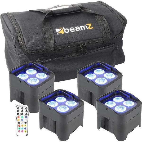 Draadloos licht met de BeamZ BBP94 set van 4 accu LED lampen met tas