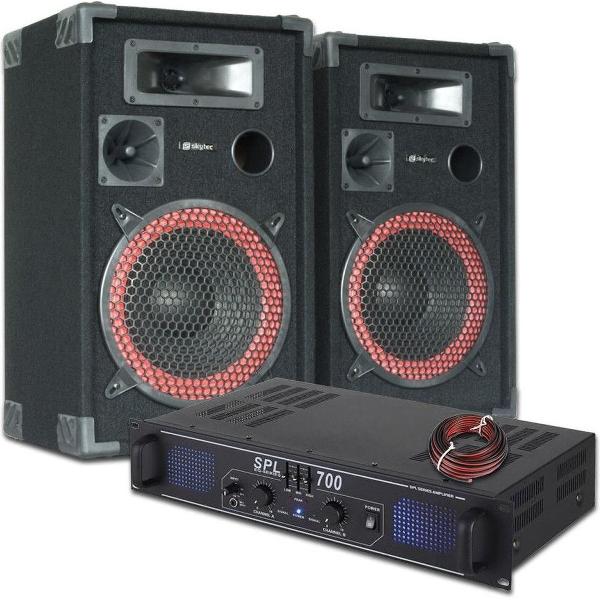 SkyTec DJ PA Luidspreker en Versterker combinatie 700W