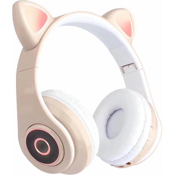 kinder koptelefoon kitty cat met led oortjes beige-taupe