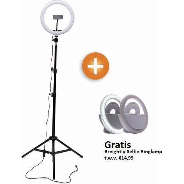 Breightly LED Ringlamp 10 inch met Statief + Selfie Ring Light Cadeau