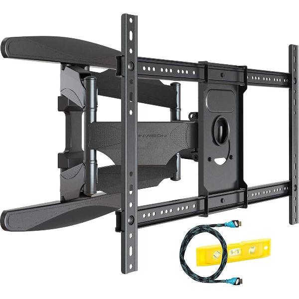 Invision® TV Beugel met dubbele arm voor grote schermen met extra draagkracht | Geschikt voor 37-70 Inch tot 50 kg | Draai- en kantelbaar | Muurbeugel steun ophang arm | Geschikt voor elk merk | Grote draaihoek | Monitor stand | Inclusief HDMI-kabel