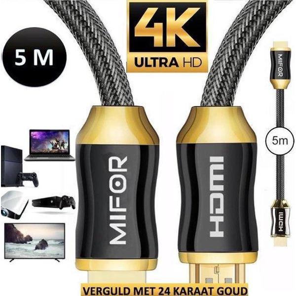 MIFOR® HDMI Kabel 2.0 -Ultra HD 4K -24 KARAAT GOLD PLATED- 5 METER-USB kabel 2.0 -Tot 240 HZ -18 GBps-Vergulde Connectoren-High Speed - Full HD Beeldkwaliteit-Male to Male-USB aansluiting-Laptop-TV Kabel -Computer-Scherp beeld-Kantoor en Thuis