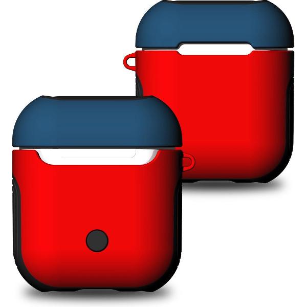 Apple AirPods (1e en 2e gen) TPU Hoesje (rood en blauw) - 360° Volledige bescherming - Antivingerdruk - Trekt Geen Stof - Schokbestendig
