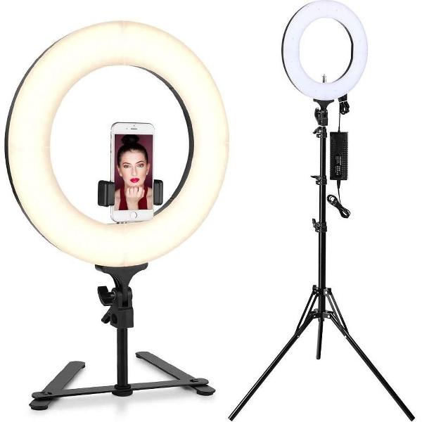 Houzetek Ringlamp met statief - 14 inch LED ringlamp - Ringlicht - Tiktok - Verstelbare statief + Tafelstatief