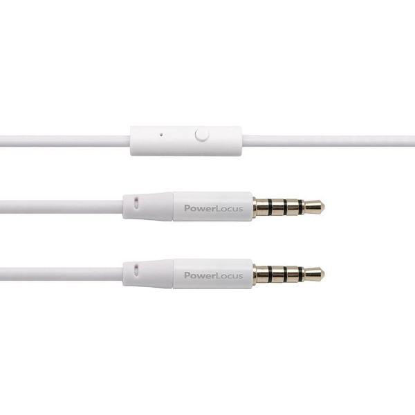 PowerLocus Audio Kabel 3.5mm Jack, Aux Kabel met Microfoon voor Koptelefoons - Wit