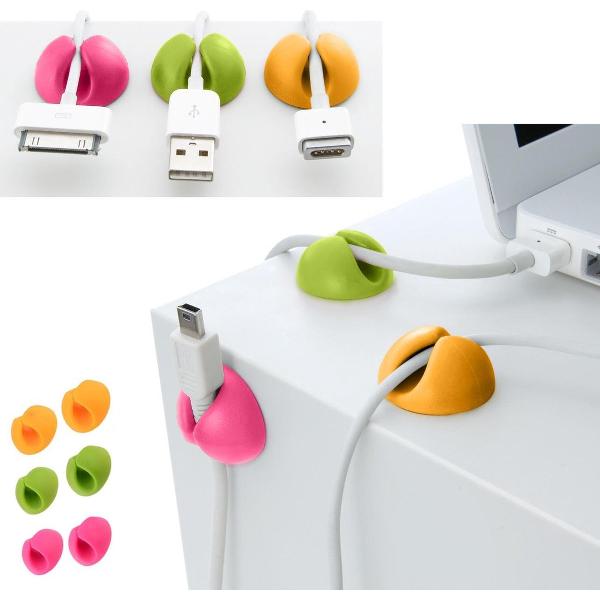 HomePro 6 Easy clips - Al je kabels veilig en netjes - Makkelijk te plaatsen - Roze, Groen, Geel