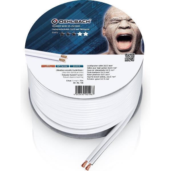 OEHLBACH Luidsprekerkabel 2 x 2,5 mm² minihaspel 20 meter Wit