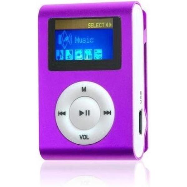 Mini MP3 speler FM radio met display Incl. 4GB geheugen - Paars