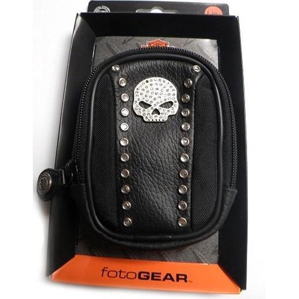 Harley Davidson camera hoesje | Zwart met Glimmende Doodskop