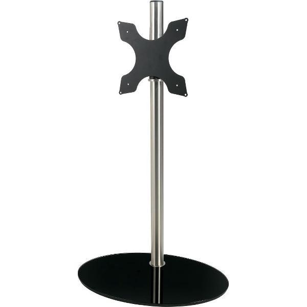 Cavus RVS vloerstandaard met zwarte glazen voet voor TV's tot 65 inch - 150 cm hoog
