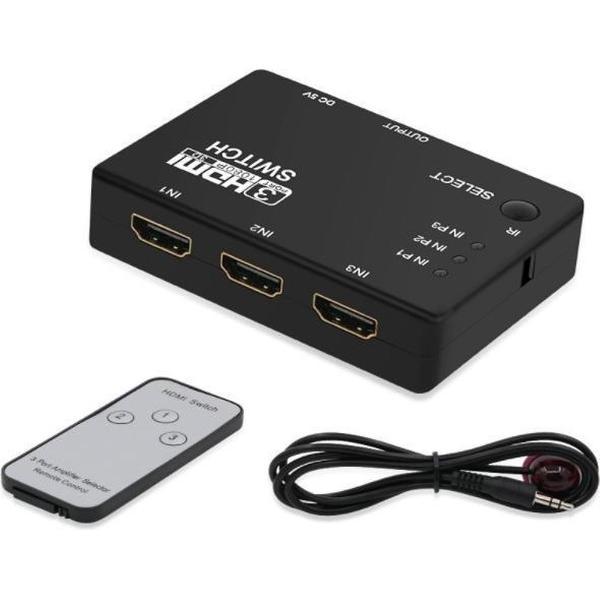 Coretek HDMI schakelaar 3 naar 1 / met afstandsbediening en IR extender - versie 1.3 (Full HD 1080p)