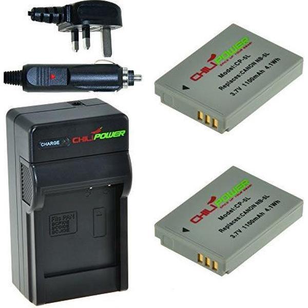 ChiliPower 2 x NB-5L accu's voor Canon - Charger Kit + car-charger - UK versie