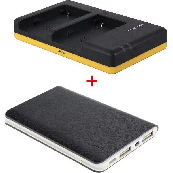 Huismerk Powerpakket Deluxe: NB-2LH duo oplader + 8000mAh Powerbank voor 2 Canon accu's NB-2LH