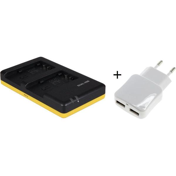 Huismerk Duo lader voor 2 camera accu's Panasonic VW-VBK180 en VW-VBK360 + handige 2 poorts USB 230V adapter