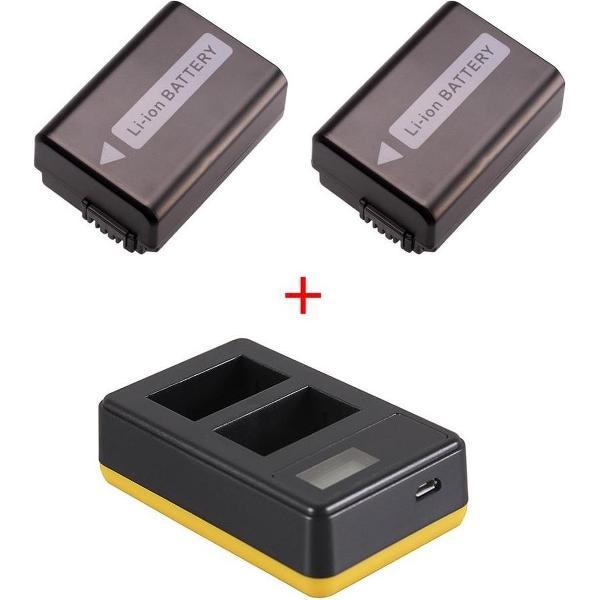 Highbatt NP-FW50 Sony kit - 2 x NP-FW50 + USB dubbellader met LCD scherm