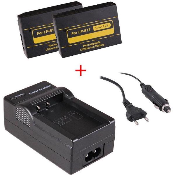Huismerk 2 x camera-accu's LP-E17 voor Canon + oplader