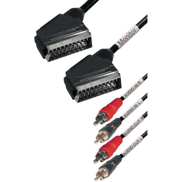 Transmedia Scart (m) naar Scart en Tulp stereo 2x RCA IN / OUT (m) audio kabel / zwart - 2 meter