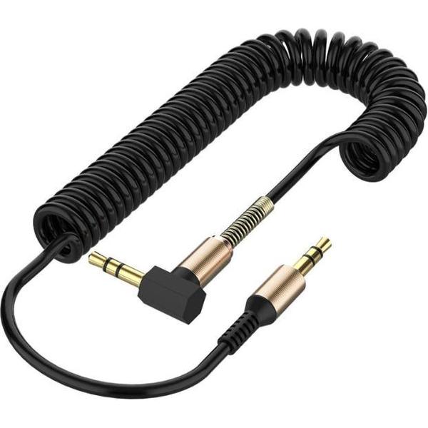 WiseGoods - Premium Opgerolde 3.5mm AUX-kabel - Stereokabel - Audio - Haakse AUX-kabel - 1.7 m - Zwart